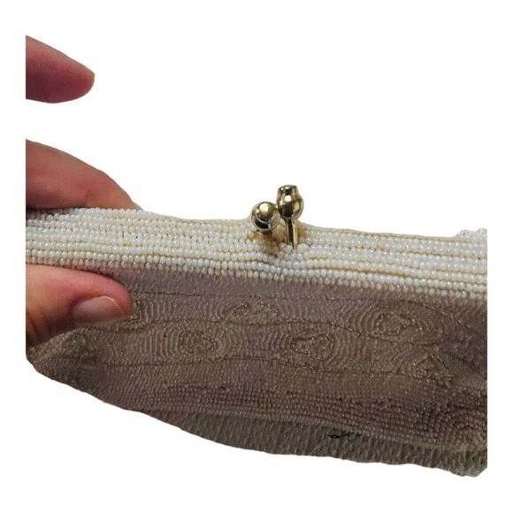 1950s White Seed Bead Clutch, Geometric and Stripe, Evening Bag made in Japan - Picture 2 of 9